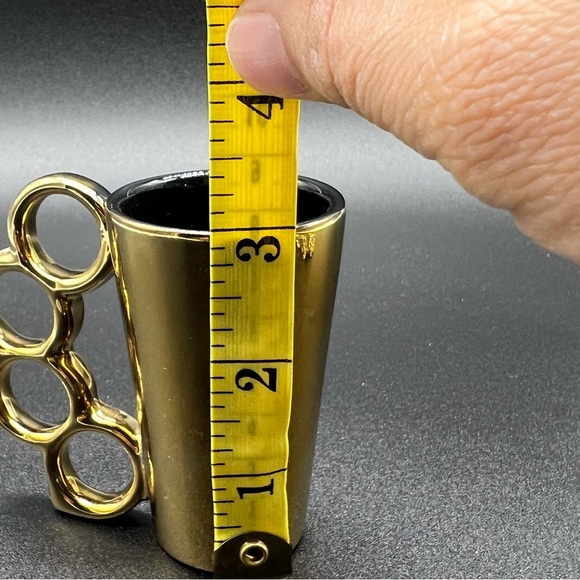 Shiny Mirror Gold Glass Double Shot Glass With A Brass Knuckles Detailed  Handle - Picture 7 of 8
